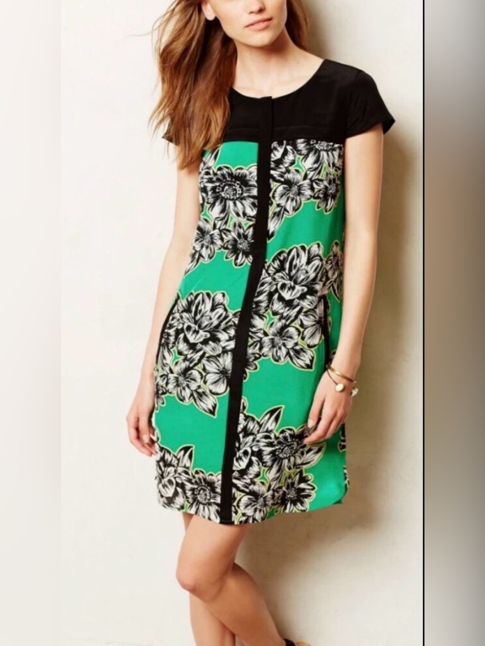 MAEVE Anthropologie Silk Ayame Green Floral Mumu Pockets Size 2